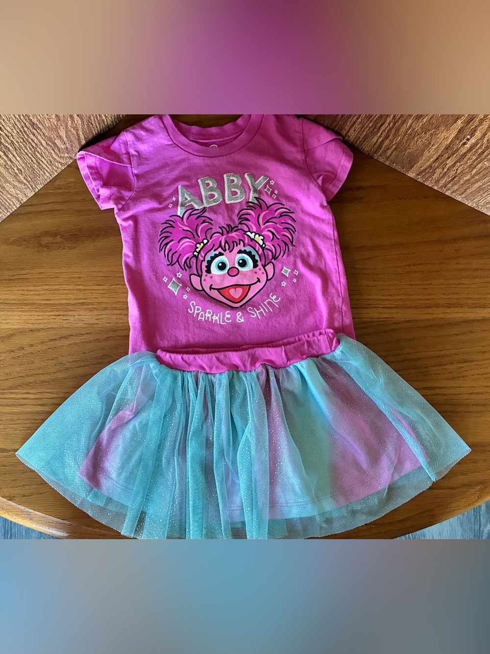 Sesame Street Abby Sparkle & Shine Pink Top with Aqua Tulle Skirt- size 2T